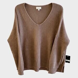 Lucky Brand V Neck Sweater Beige Oversized Slouchy Cozy Capsule Minimalist Large